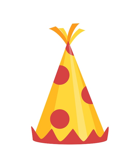 Vector vakantie cap concept kleurrijk kledingelement voor festival rode en gele hoed voor clown verjaardagsfeestje accessoire cartoon platte vectorillustratie geïsoleerd op een witte achtergrond