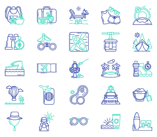 Vakantie en reizen, zomervakantie reis icon set