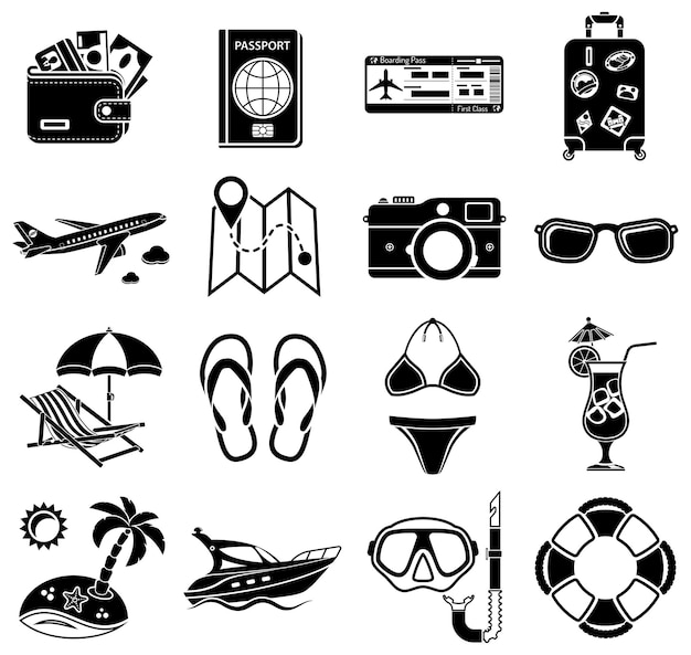 Vakantie en toerisme Icons Set