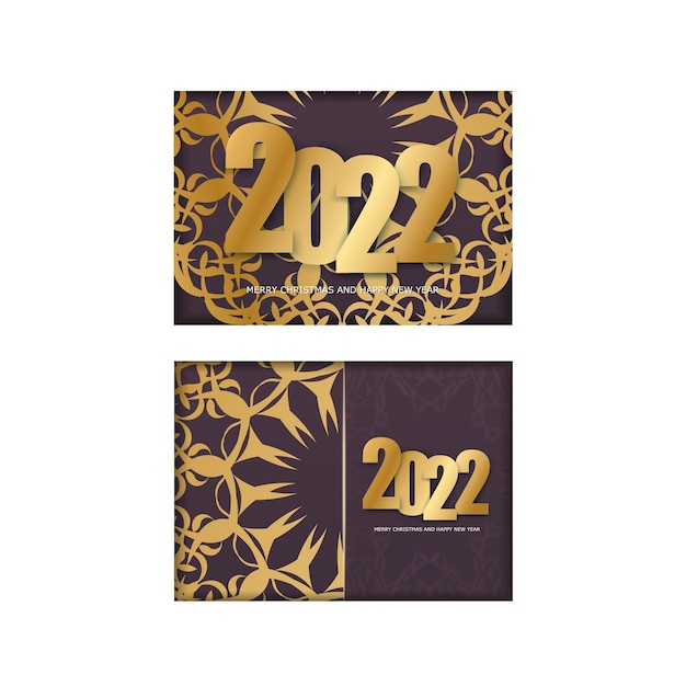 Vakantie Flyer 2022 Prettige Kerstdagen en Gelukkig Nieuwjaar bordeauxrode kleur met vintage gouden ornament