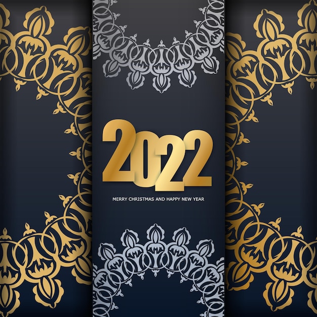 Vakantie Flyer 2022 Prettige Kerstdagen en Gelukkig Nieuwjaar zwarte kleur met winter gouden patroon