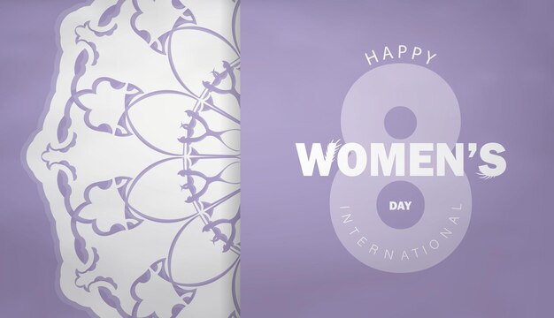 Vakantie flyer 8 maart internationale vrouwendag paarse kleur met luxe witte ornamenten
