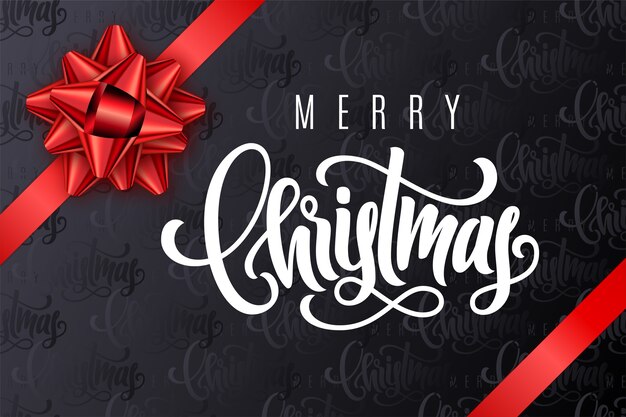 Vakantie Geschenkenkaart met hand belettering Merry Christmas en boog