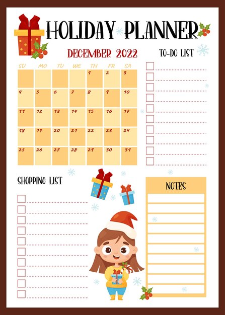 Vakantie girly planner Kerst organisator maandkalender december 2022 todo boodschappenlijstje en notities