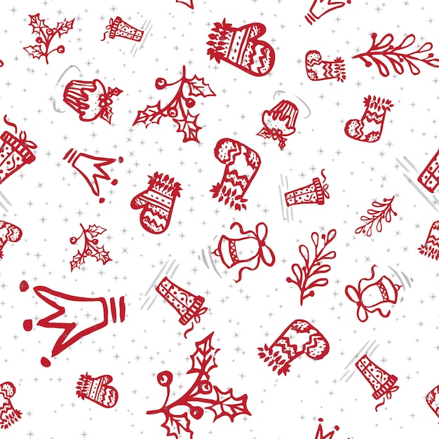 Vakantie hand getrokken schets Kerstmis en Nieuwjaar naadloze achtergrond