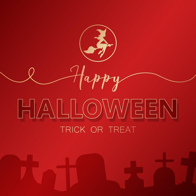 Vakantieillustratie met gouden tekst Happy Halloween en Trick or Treat over de graven