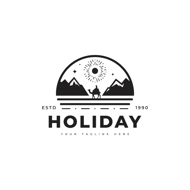 Vakantielogo in eenvoudige minimalistische stijl met een bergsilhouet vintage-logo