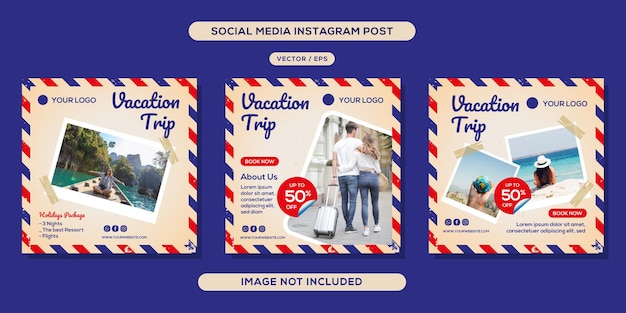 vakantiereis social media post met ansichtkaart ontwerpconcept