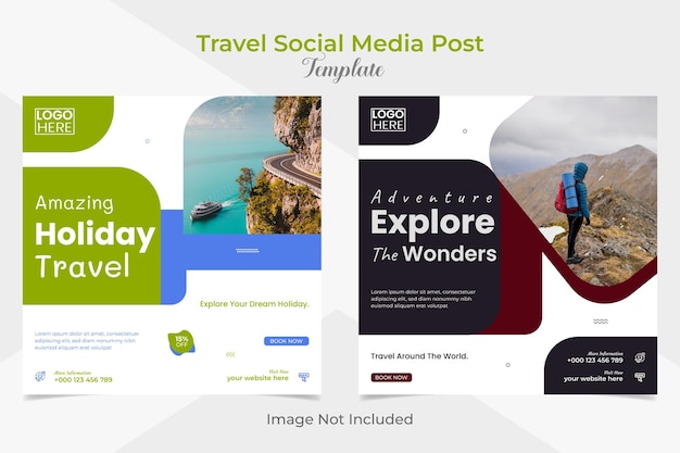 Vakantiereizen en tour vierkante flyer en facebook en instagram social media postbannersjabloon