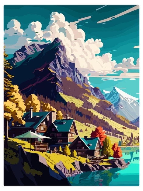 Vector valais switzerland vintage travel poster souvenir postcard portrait painting wpa illustration