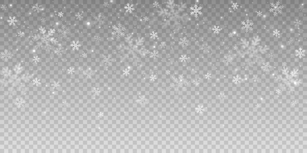 Vector valende sneeuwvlokken met wazige sneeuwdeeltjes op transparante achtergrond kerst sneeuw effect vector illustratie eps 10