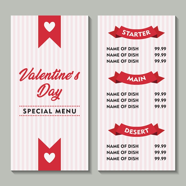 Valentie special menu zachte achtergrond