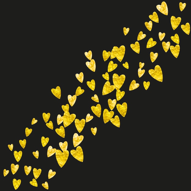 Valentijn achtergrond met gouden glitter harten 14 februari dag Vector confetti voor valentijn achtergrond sjabloon Grunge hand getrokken textuur