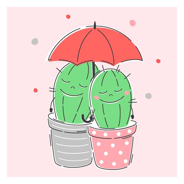Valentijn kaart. fijne valentijnsdag. een paar schattige cactussen in een bloempot