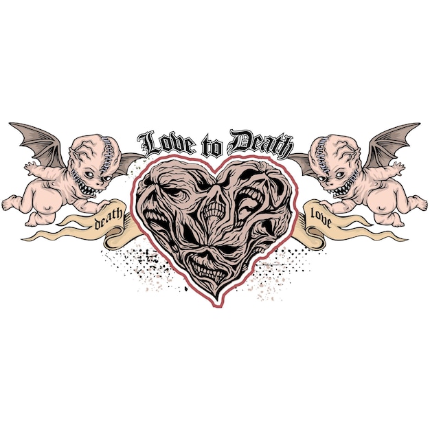 valentijn schedel met hart, grunge vintage design t-shirts