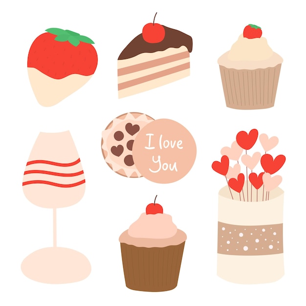 Valentijns snoep. snoep cartoon vector set. collectie van roze romantische desserts. premium vector