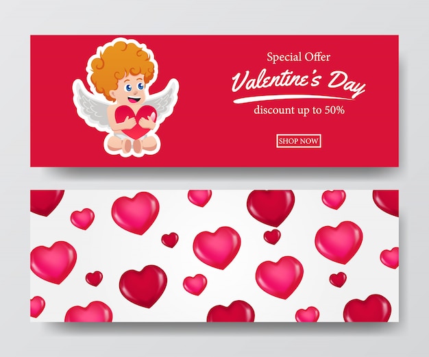 Valentijnsdag aanbieding banner met Cupido