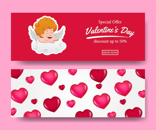 Valentijnsdag aanbieding banner met Cupido