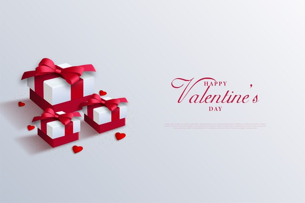 Valentijnsdag achtergrond met geschenkdoos en rood lint.