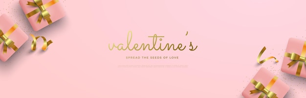 Valentijnsdag achtergrond met realistische geschenkdozen vector illustratie Ontwerp voor poster en social media post