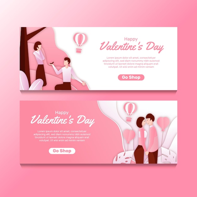 Valentijnsdag banner in papieren stijl concept 01