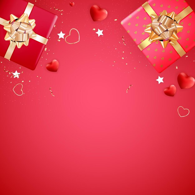 Valentijnsdag banner met geschenkdoos en harten