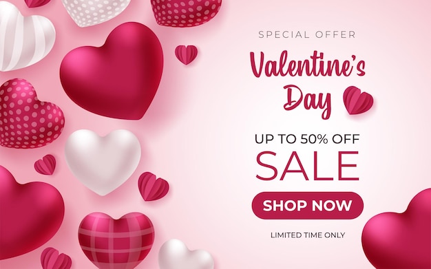Valentijnsdag banner met groeten tekst en hartjes op roze
