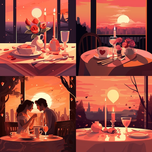 Vector valentijnsdag candlelight diner zachte gloed romantische sfeer