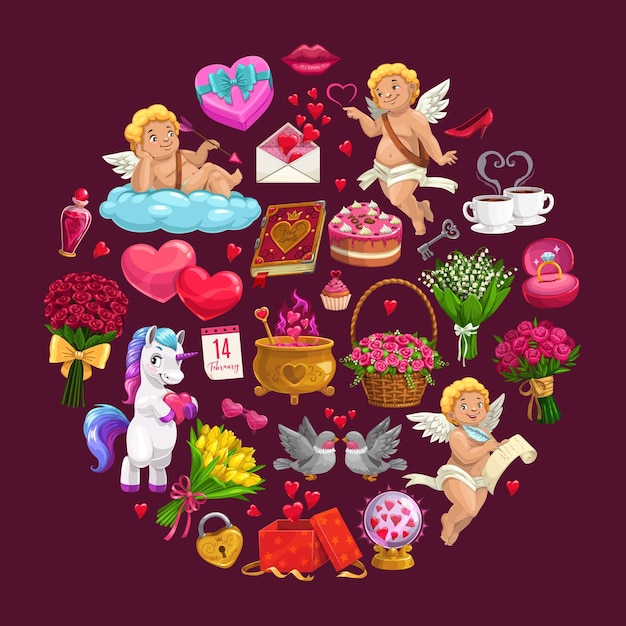Valentijnsdag cirkel met harten en Cupido's