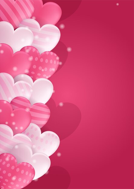 Valentijnsdag concept posters. Vector illustratie. 3D-rode en roze papieren harten met frame op geometrische achtergrond. Leuke liefdesverkoopbanners of wenskaarten