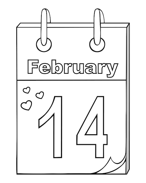 Vector valentijnsdag de afscheurkalender in doodle-stijl is geopend op 14 februari datum voor liefhebbers