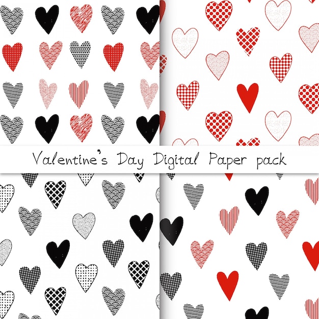 Valentijnsdag digitale papier set met doodle harten