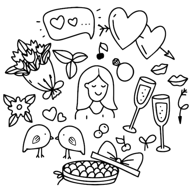 Valentijnsdag doodle set, objecten voor concept en design, vectorillustratie plat.