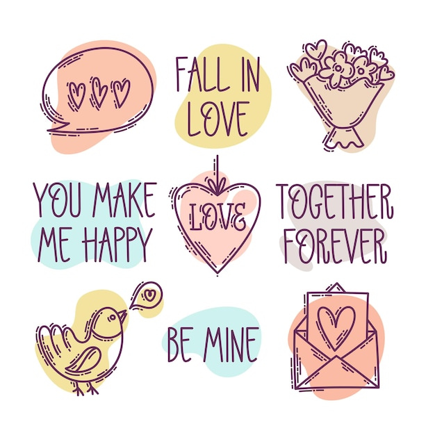 Valentijnsdag doodle stijl handgetekende pictogrammenset met eenvoudige gravure retro effect romantische stemming schattige liefde symbolen en elementen collectie