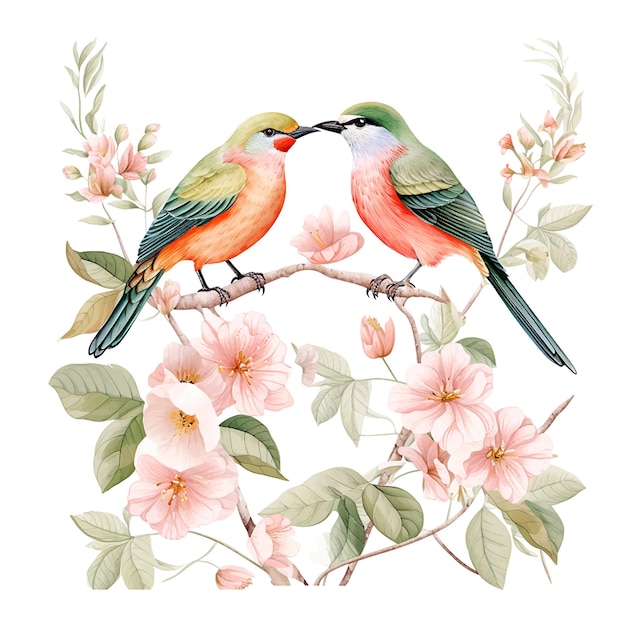 Valentijnsdag een verliefd paar vogels aquarel illustratie