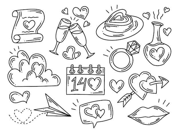 Valentijnsdag element collectie doodle