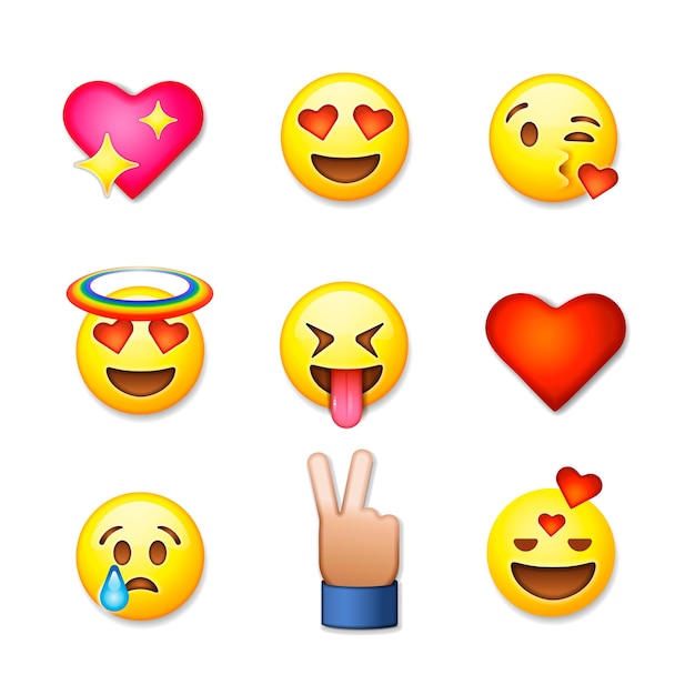 Valentijnsdag emoticon pictogrammen Liefde emoji set geïsoleerd op een witte achtergrond vectorillustratie