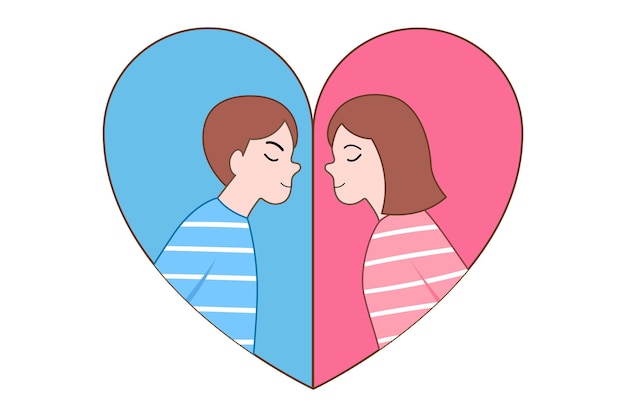 Valentijnsdag en datingconcept Paar kussen in hartvorm voor illustratie Romantisch moment