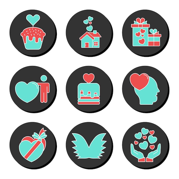 Valentijnsdag en liefde twee kleuren universele icon set Ui ux element teken