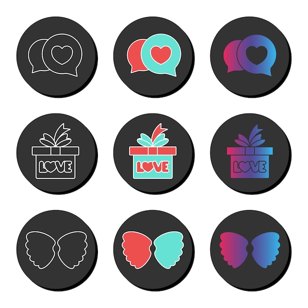 Valentijnsdag en liefde universele icon set met verschillende stijlen Ui ux element teken