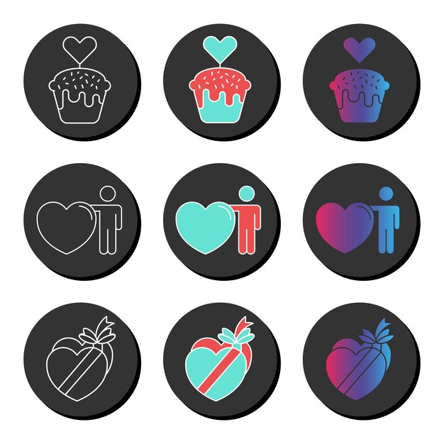 Valentijnsdag en liefde universele icon set met verschillende stijlen Ui ux element teken