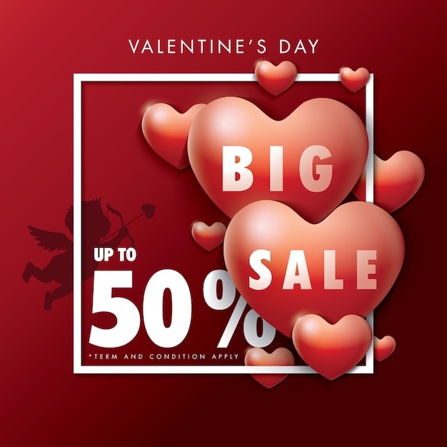 Valentijnsdag grote verkoop sjabloon met harten achtergrond