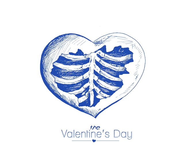 Valentijnsdag handgetekende harten met borstbeenderen