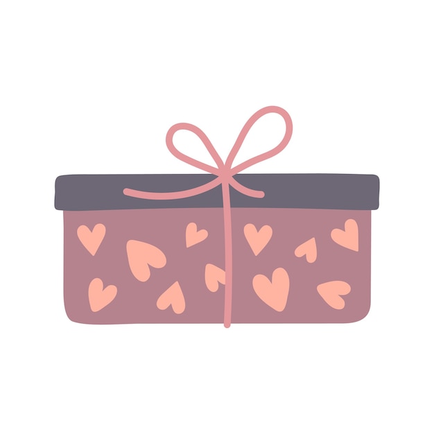 Valentijnsdag illustratie geschenkdoos met hartjes decoratief element Romantische liefde platte pictogram