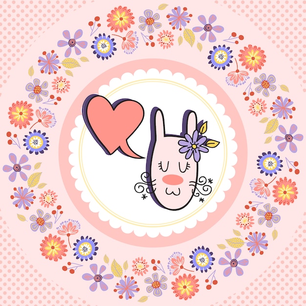 Valentijnsdag illustratie met bunny, hart en krans