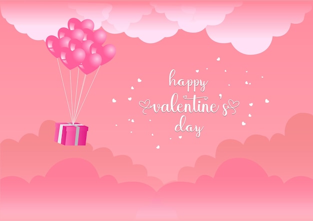 Valentijnsdag illustratie Stralende hartvorm met Gift Box wolken en roze achtergrond