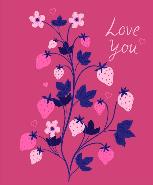 Valentijnsdag kaart met aardbeien Vector graphics
