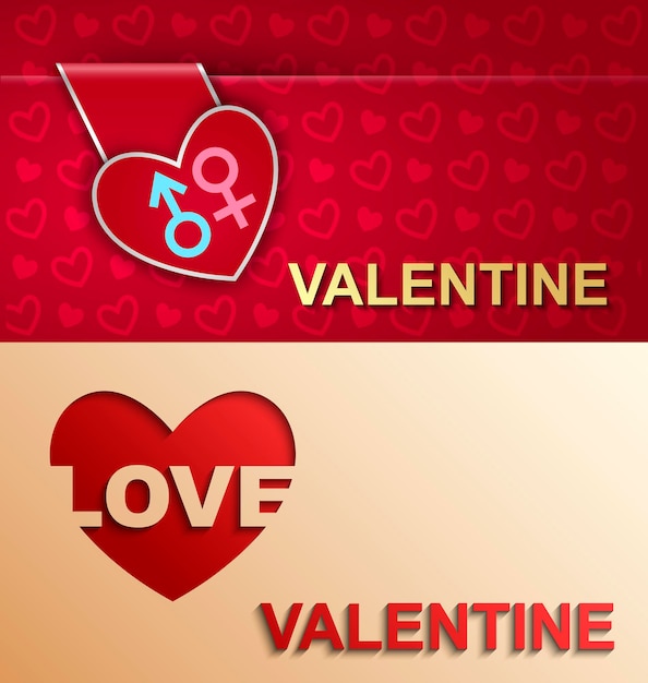 Valentijnsdag kaart met hart, papieren tabblad in de vorm van een hart, valentijnsdag achtergrond, vectorillustratie
