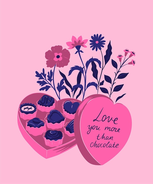 Valentijnsdag kaart met hartvormige doos chocolaatjes vector graphics