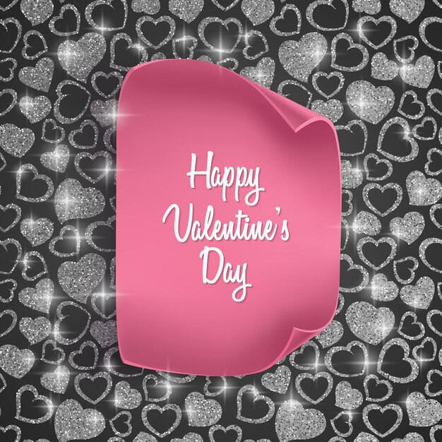 Valentijnsdag kaart met naadloze hart patroon, glinsterende textuur en realistisch papier.